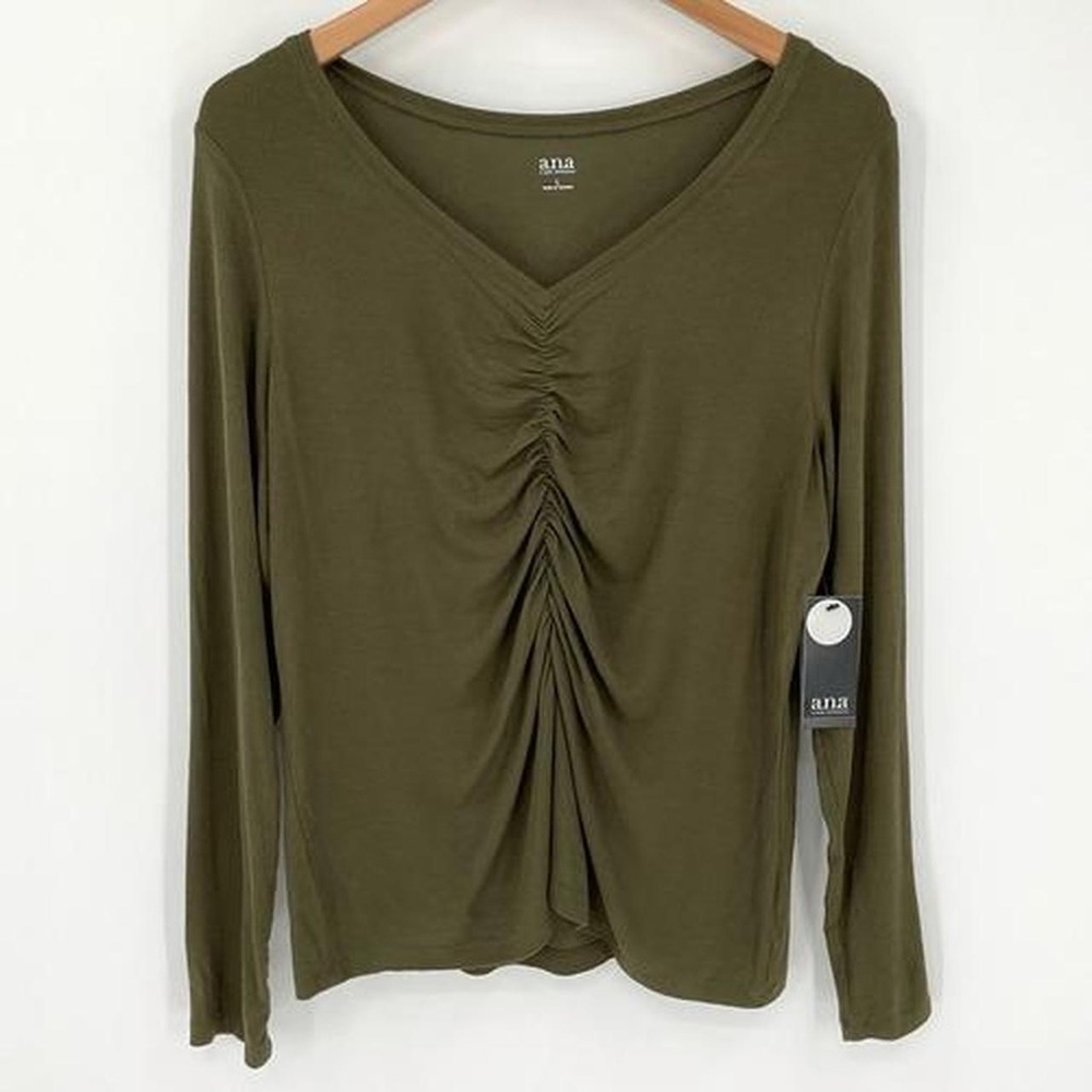 a.n.a Olive V-Neck Ruched Blouse